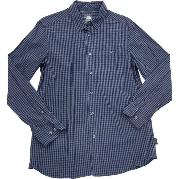 The North Face Blue Plaid Cotton Long Sleeve Button Down Shirt Men's Medium - Picture 2 of 8
